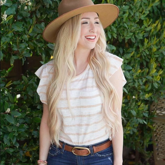 Tops - Ruffle Sleeve Super Soft Striped Tee